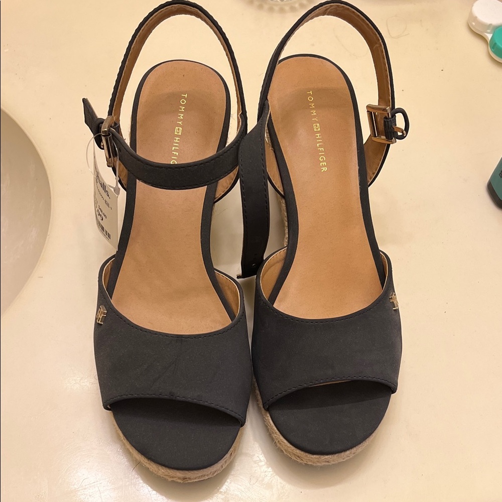 Tommy Hilfiger Black Wedge Sandals